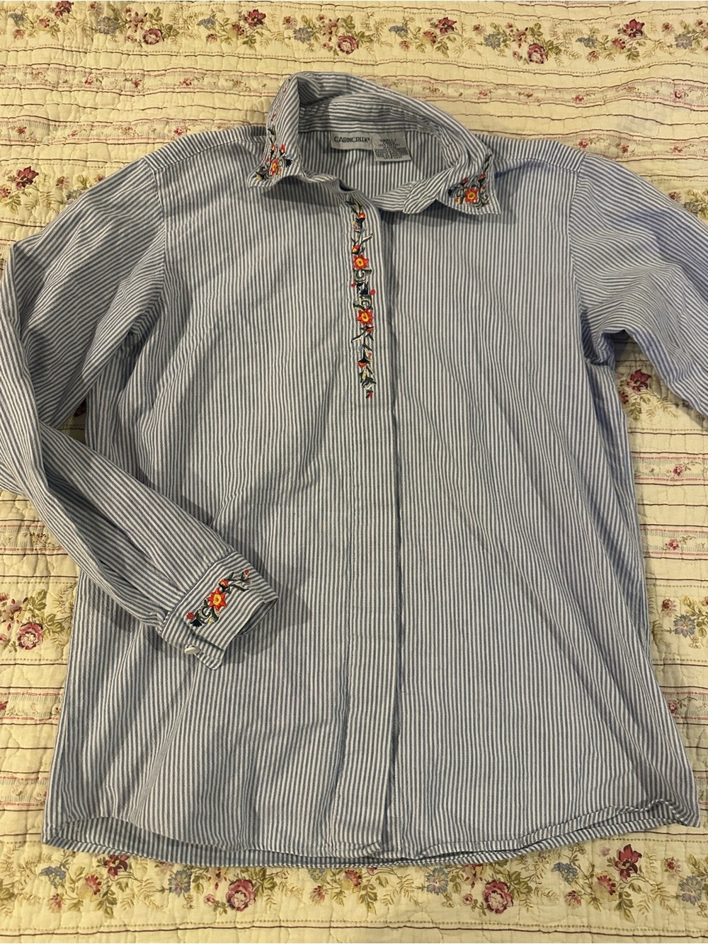 Cabin Creek Embroidered Striped Button Up Shirt Cottagecore Coastal Grandma S